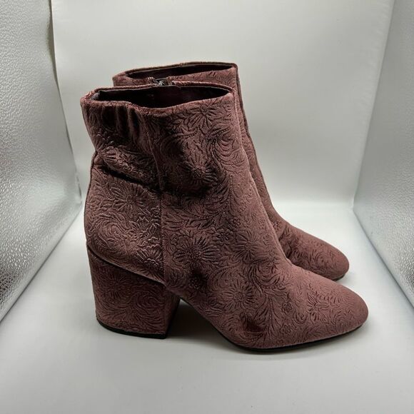 Sam Edelman Taye Mauve Floral Jacquard Velvet Zip Ankle Boots - Picture 1 of 11